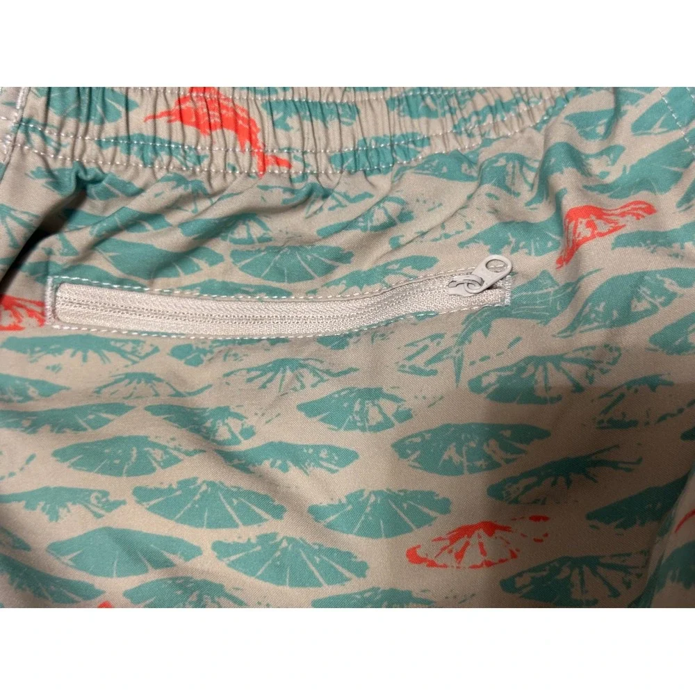 AFTCO Youth XL Board Shorts Tan Teal Fish Scale Marlin Swim Trunks Boys